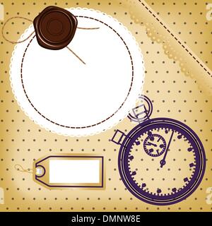 Scrapbook card with price tag and stopwatch. Contains a gradient mesh. Stock Vector