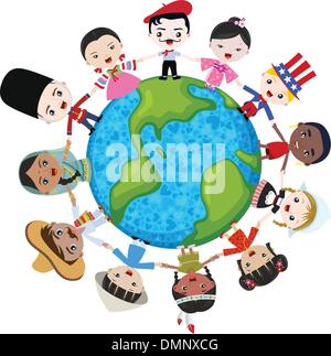 multicultural children on planet earth, vector illustration Stock ...