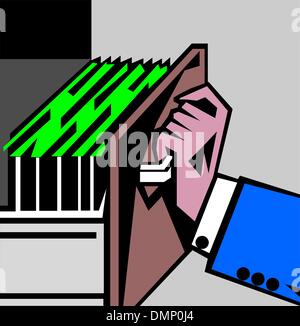 man putting file in file cabinet Stock Vector