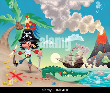Pirate on the island. Stock Vector