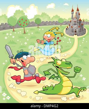 Castle with princess, knight and dragon Stock Vector Image & Art - Alamy