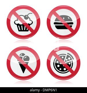 No fast food, no sweets warning red sign Stock Vector