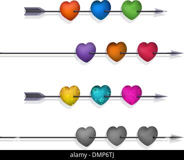 Isolated 3d Hearts and Arrows Set Stock Vector