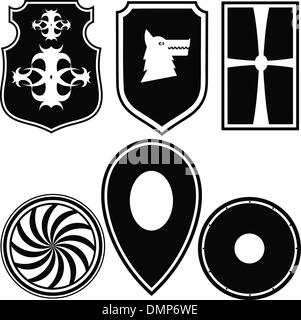 A set of silhouettes of military shields Stock Vector