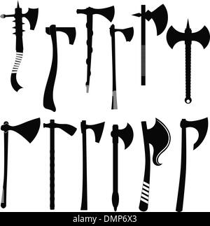 A black and white silhouette of a battle axe Stock Vector Art