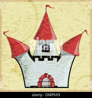 Vintage card with a picture of an old Cartoon castle Stock Vector