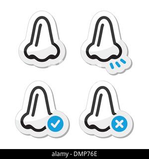 Nose smell vector black and blue icons set Stock Vector