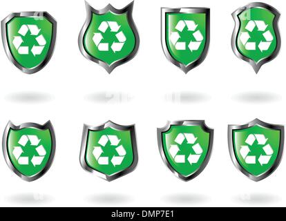 the set vector green shield Stock Vector