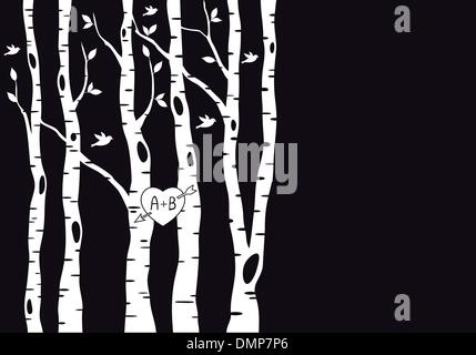 wedding invitation with birch trees, vector Stock Vector