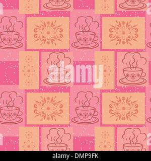 Seamless background, cups and floral pattern Stock Vector