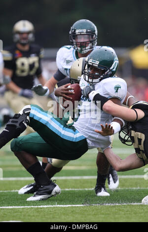 Oct. 03, 2009 - West Point, New York, U.S - 03 October 2009: Tulane wide receiver D.J. Banks #5 is taken down by Army defensive back Jake Arbanas #48 during game action in the second half of the Tulane at Army football game.  The Black Knights lost to the Green Wave 17-16  at Michie Stadium in West Point New York. (Credit Image: © Alex Cena/Southcreek Global/ZUMApress.com) Stock Photo