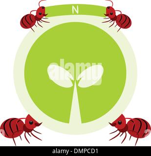 Red ants on green leaf on white background illustration Stock Vector ...