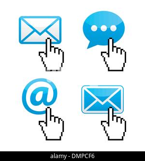 Contact - envelope, email, speech bubble  with cursor hand icons Stock Vector