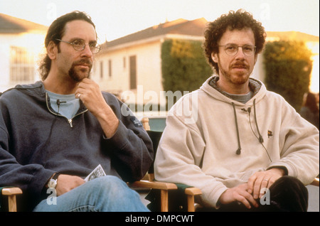 COEN BROTHERS  American film producers Ethan at left and Joel while filming The Big Lebowski in 1998 Stock Photo