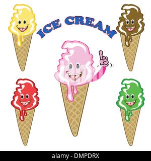 Set of happy ice cream cartoon mascots Stock Vector