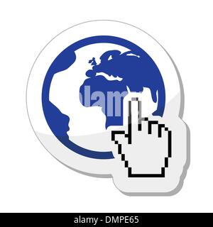 Globe, earth with cursor hand vector icon Stock Vector