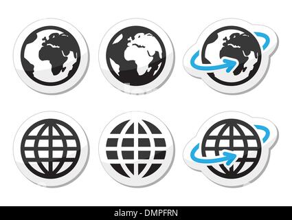 Globe earth vector icons set with reflection Stock Vector