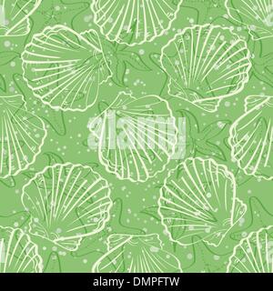 Green seamless pattern with white seashells Stock Vector Image & Art ...