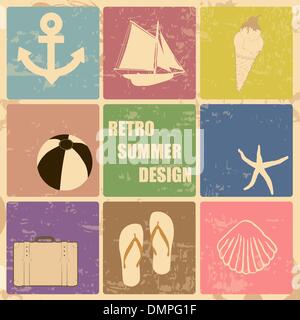 Retro poster summer  made from icons Stock Vector