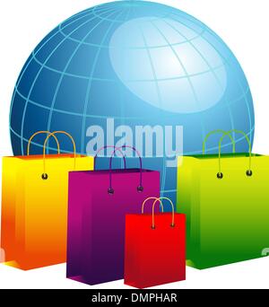 World globe with shopping bags Stock Vector