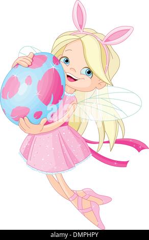 Cute Fairy flying with Easter Egg Stock Vector