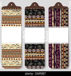 Three abstract paper banners with the image of African Tribal st Stock Vector