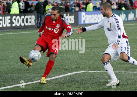 Oct. 18, 2009 - Toronto, Ontario, Canada - 17 October 2009: Dwayne De Rosario #14 of the Toronto FC takes the ball forward as the Real Salt Lake defender Chris Wingert #17 tries to close him down. Real Salt Lake were defeated by the Toronto FC 1-0 at BMO Field, Toronto, ON. (Credit Image: © Steve Dormer/Southcreek Global/ZUMApress.com) Stock Photo