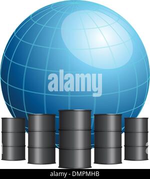 Globe surrounded by oil barrels Stock Vector
