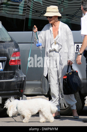 Catherine Zeta Jones, is an a  British actress married with Michael Douglas. At the airport of Mallorca. Stock Photo
