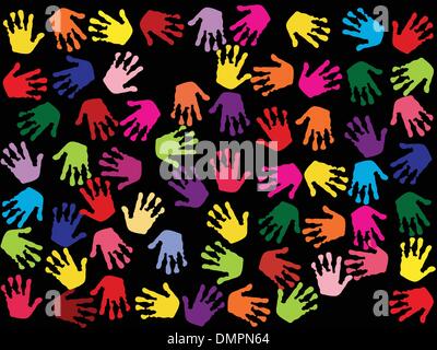 Seamless colorful background with hand stamps Stock Vector