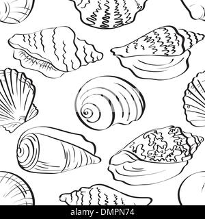 Seamless background, outline seashells Stock Vector