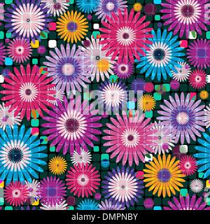 Seamless vivid floral checkered pattern Stock Vector