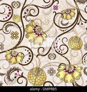 Easter seamless pattern with gold flowers Stock Vector