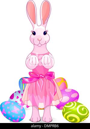 Rabbit Painting An Easter Egg Colored Illustration Stock Vector Image ...