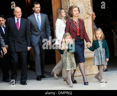 The Spanish Royal Family in the Cathedral of Palma de Mallorca in the Easter Mass in 2012. Stock Photo