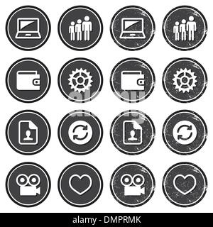 Web navigation icons on retro labels set Stock Vector