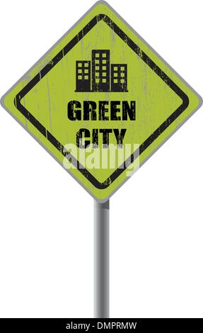 Green city road sign. Stock Vector