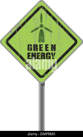 Green energy old scratched street sign. Stock Vector