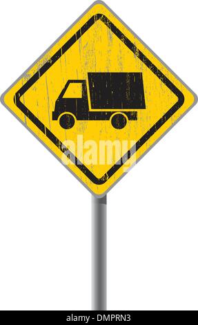 Old road sign with a truck. Stock Vector