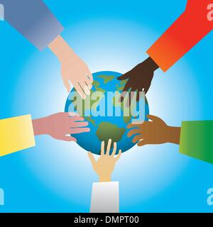 vector  hands touching earth Stock Vector