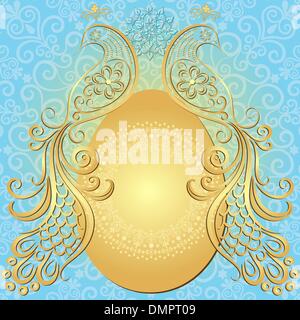 Gold-blue easter vintage frame Stock Vector