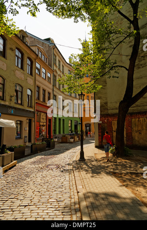 The paved lane of old city in summer afternoon Stock Photo