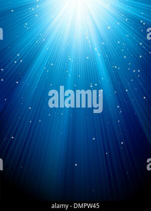 Snow and stars are falling on rays. EPS 8 Stock Vector