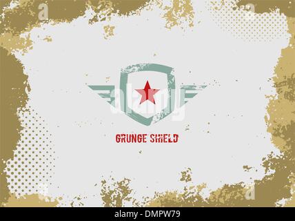 Grunge shield design element on grunge background Stock Vector