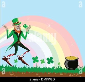 the vector leprechaun with a gold pot Stock Vector