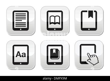 E-book reader, e-reader vector buttons set Stock Vector