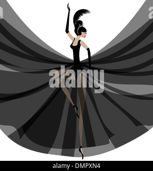 white background and dancing ballet dancer in black Stock Photo