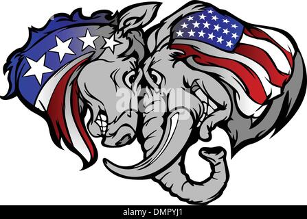 Political Elephant and Donkey Vector Cartoon Stock Vector