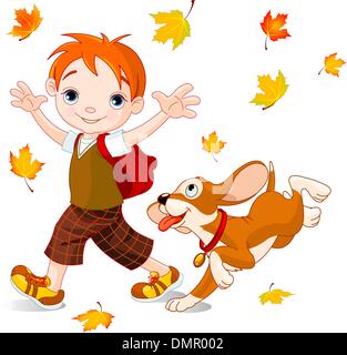 Boy on the way to school Stock Vector