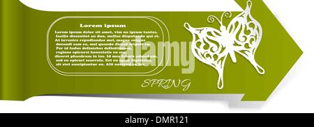 Green sticker with paper butterfly Stock Vector